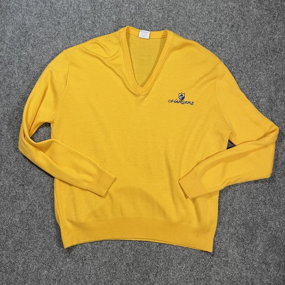 Vintage NFL Official Licensed Chargers Sweater Large Yellow V-Neck Pullover 80s
